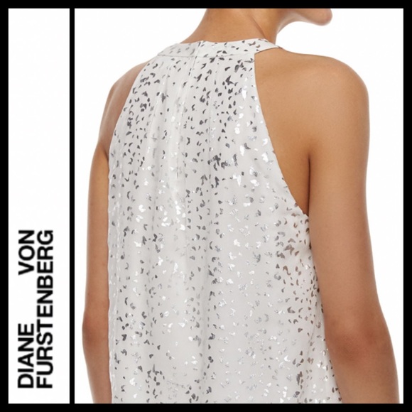 NWOT Diane Von Furstenberg Parvay Flutter Foil Top - Picture 5 of 12